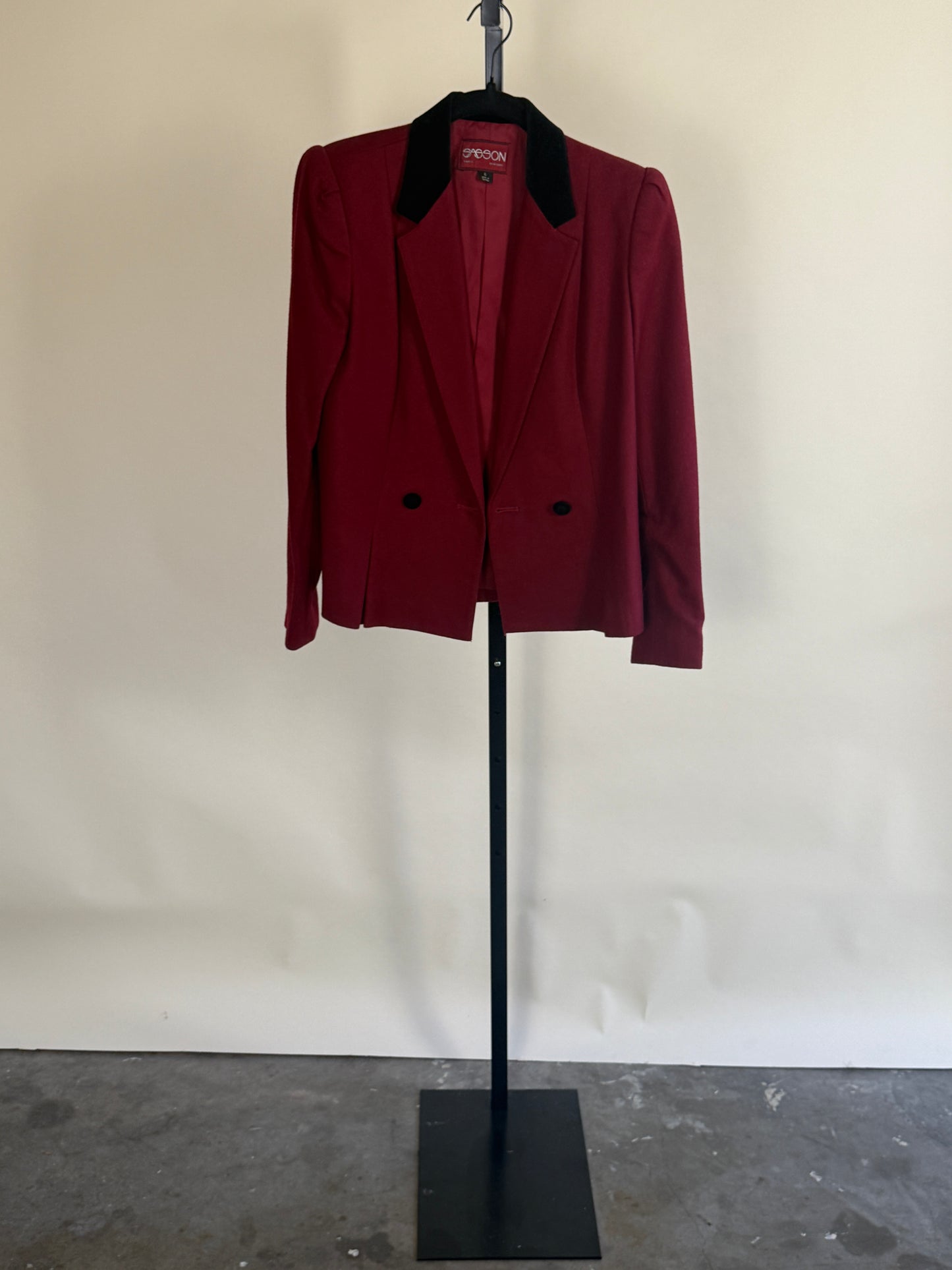 70s Burgundy Blazer & Skirt Suit Set with Velvet Collar
