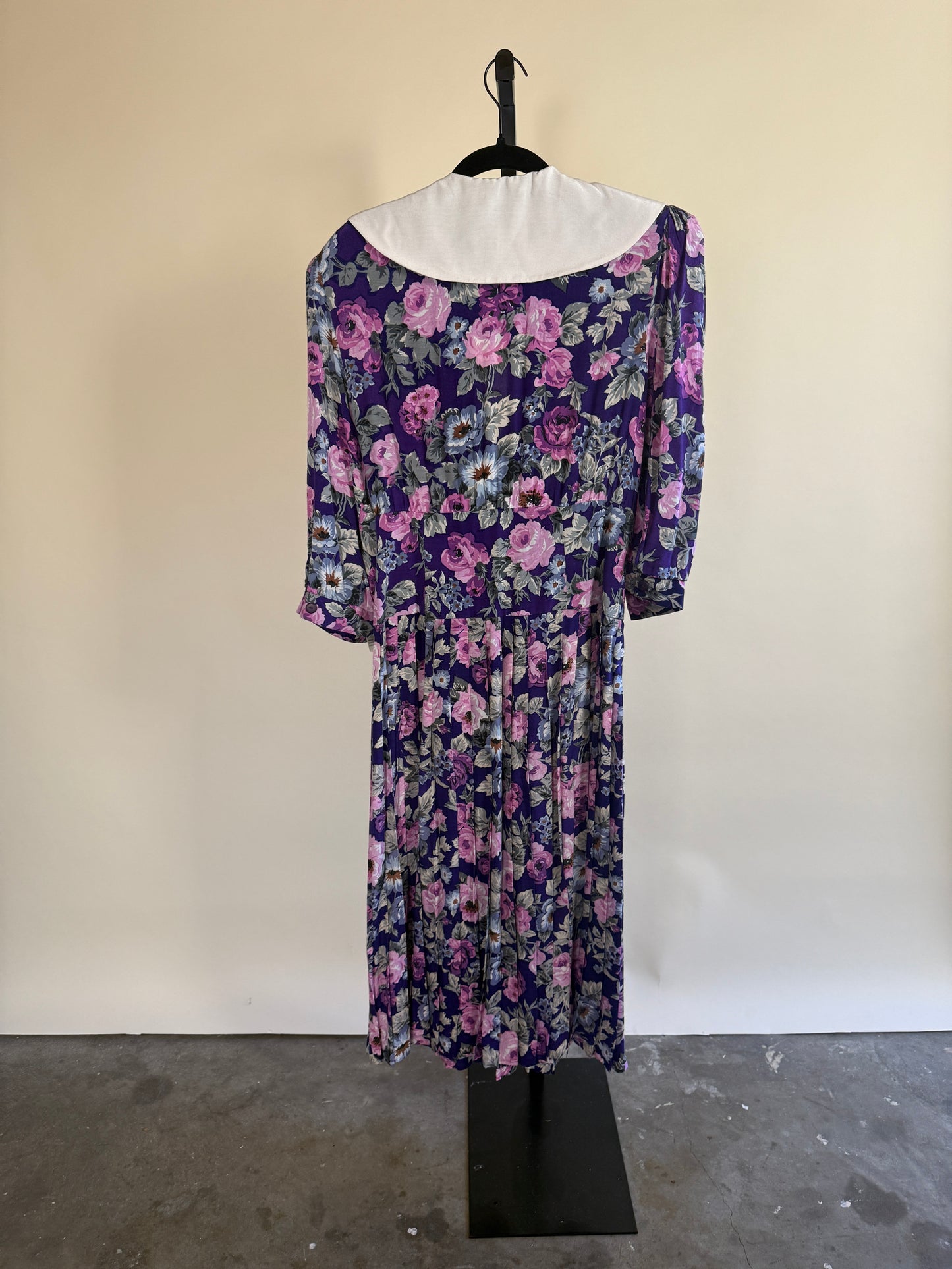 Gorgeous Purple Floral 80's Midi Dress