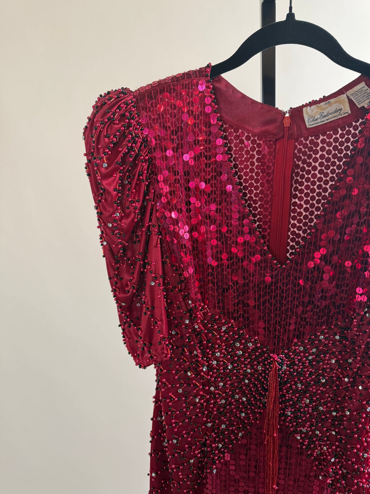 Gorgeous 80's Scarlet Red Beaded Dress