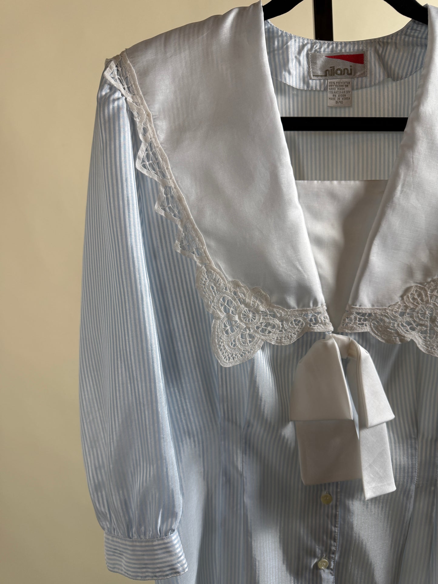 Sailor Style Pinstripe Blouse with Lace Collar & Bow