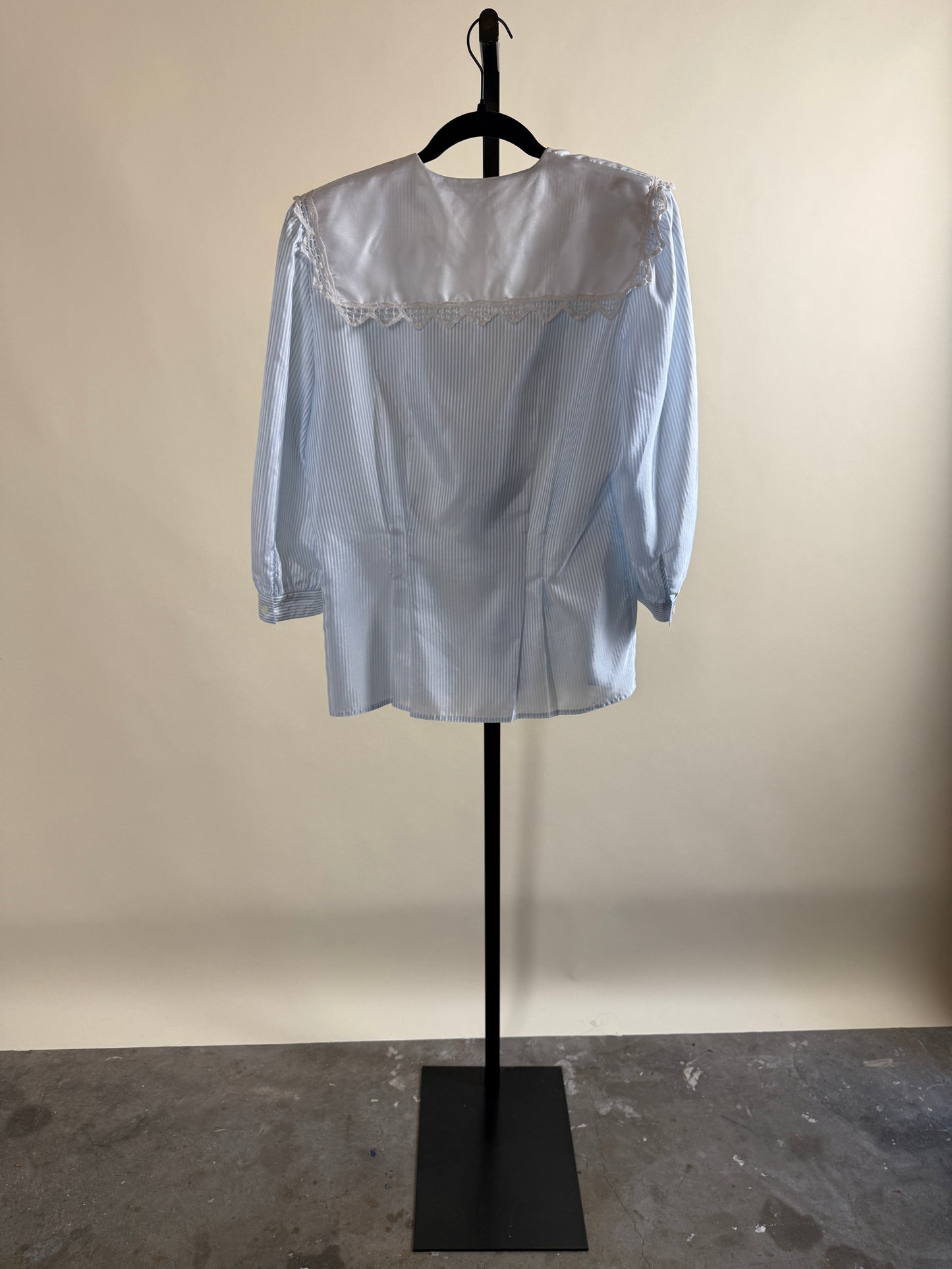 Sailor Style Pinstripe Blouse with Lace Collar & Bow