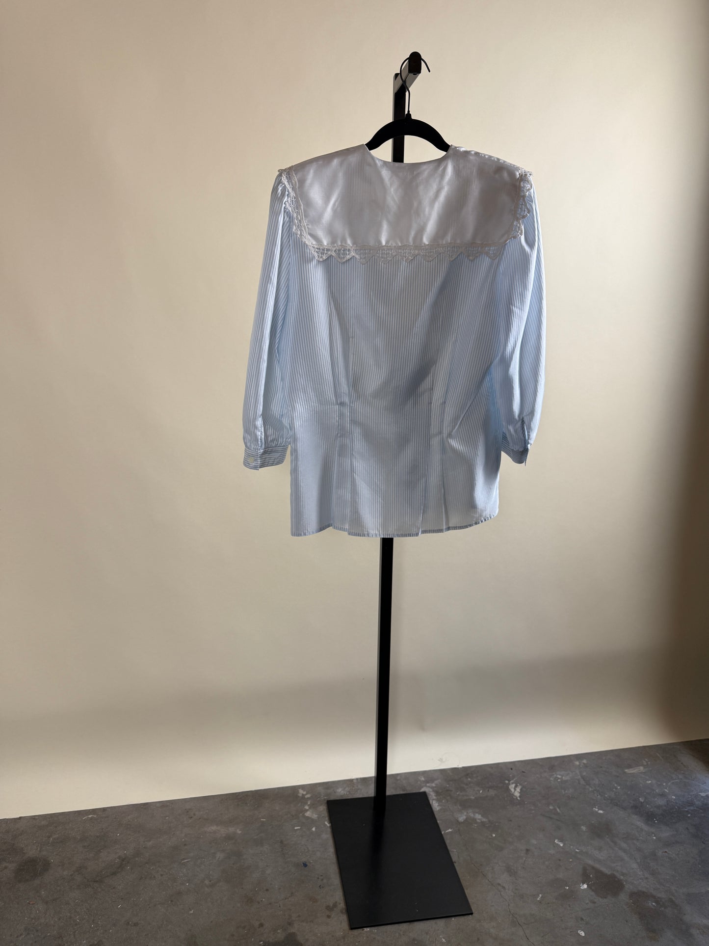 Sailor Style Pinstripe Blouse with Lace Collar & Bow