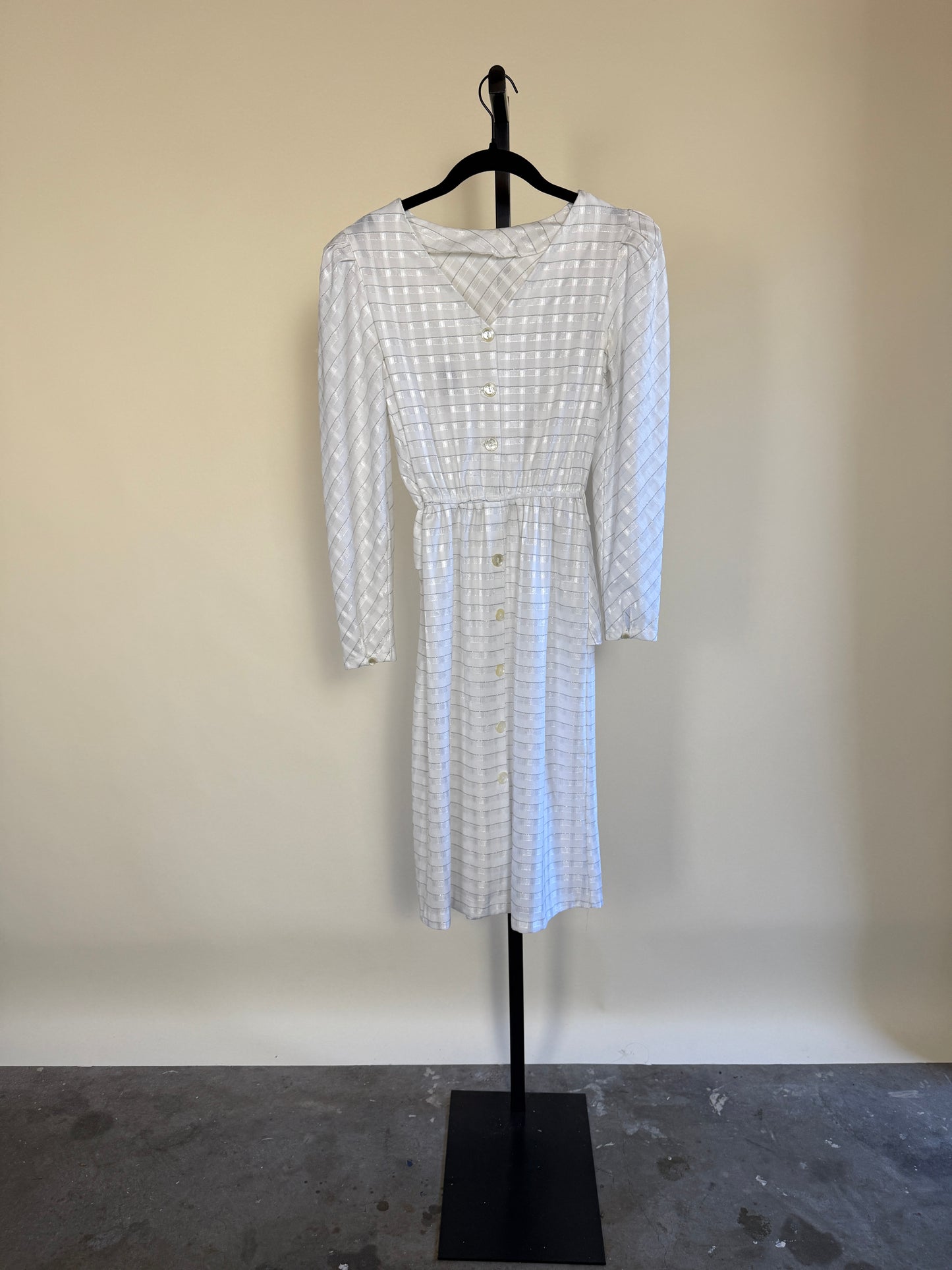 White & Silver 1940s Dress with Ruffle Detail