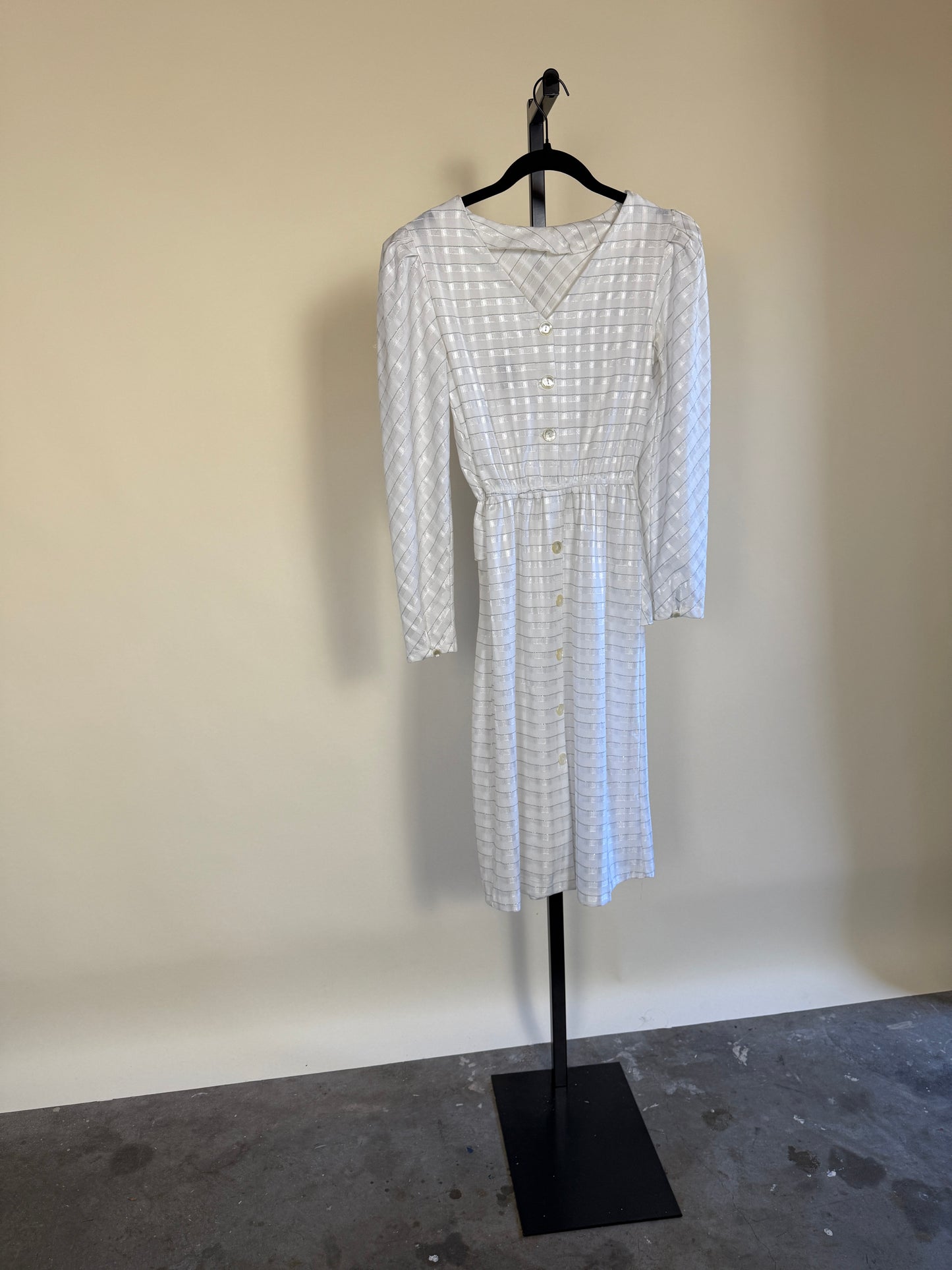 White & Silver 1940s Dress with Ruffle Detail