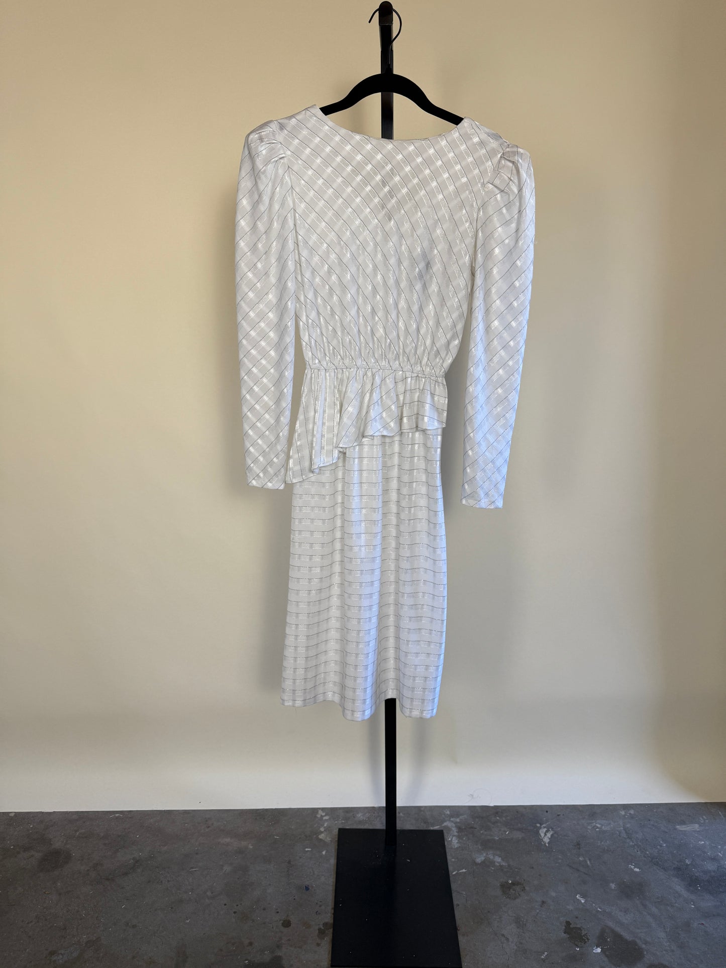 White & Silver 1940s Dress with Ruffle Detail