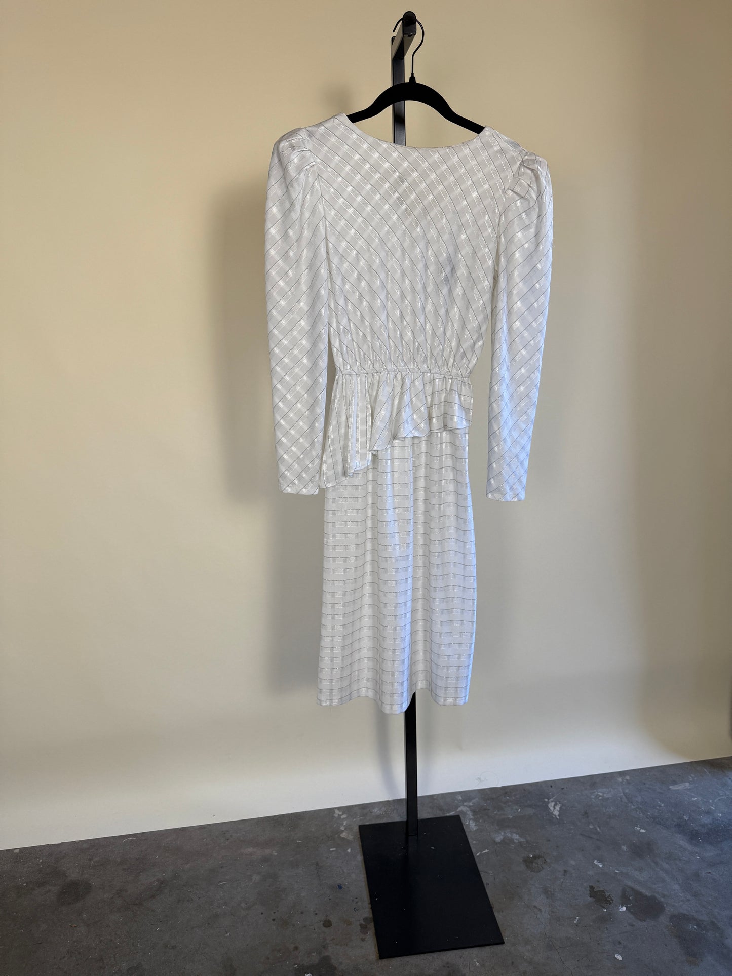 White & Silver 1940s Dress with Ruffle Detail