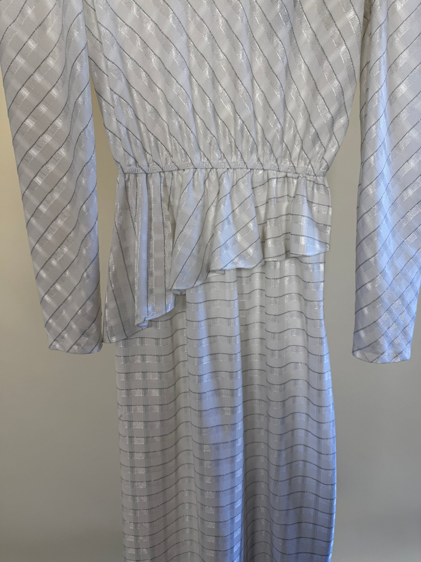 White & Silver 1940s Dress with Ruffle Detail