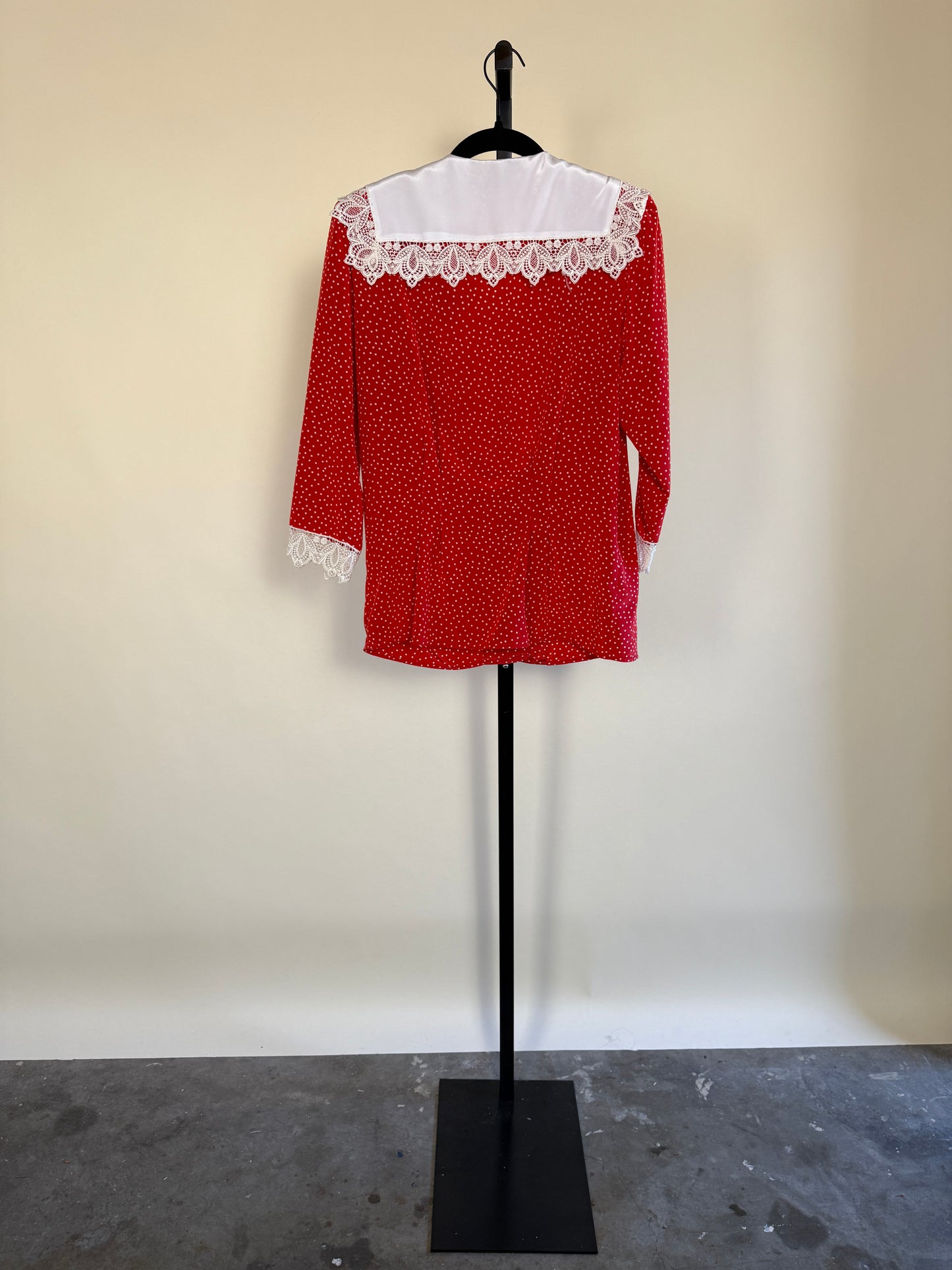 Red Polka Dot 80's Blouse with Lace Collar