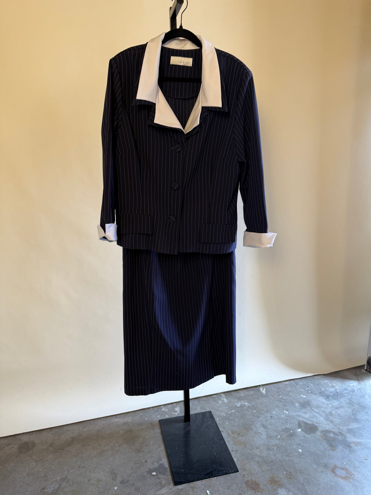 Navy Pinstripe Blazer & Skirt Set 80s/90s (Larger size!)