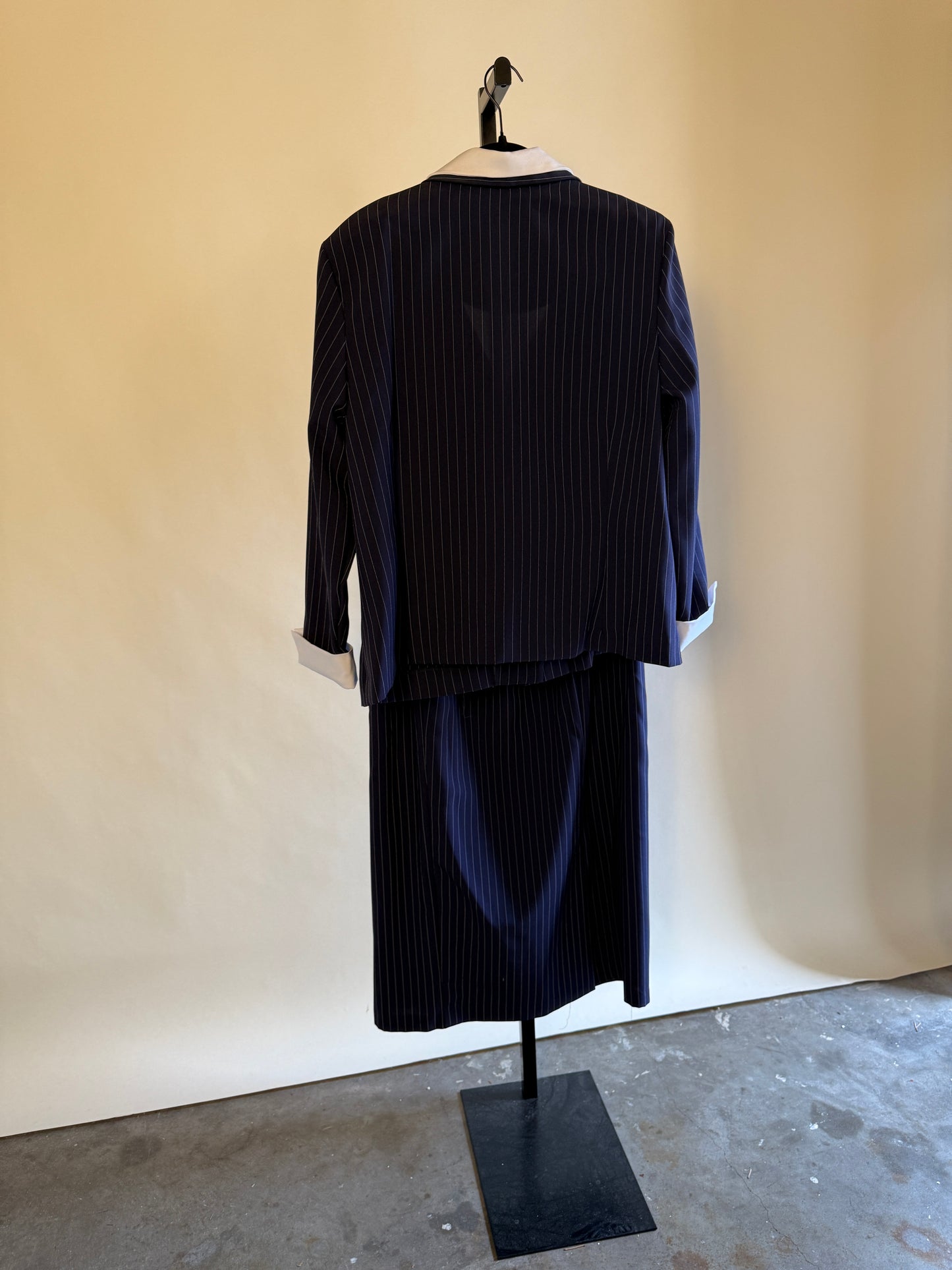 Navy Pinstripe Blazer & Skirt Set 80s/90s (Larger size!)