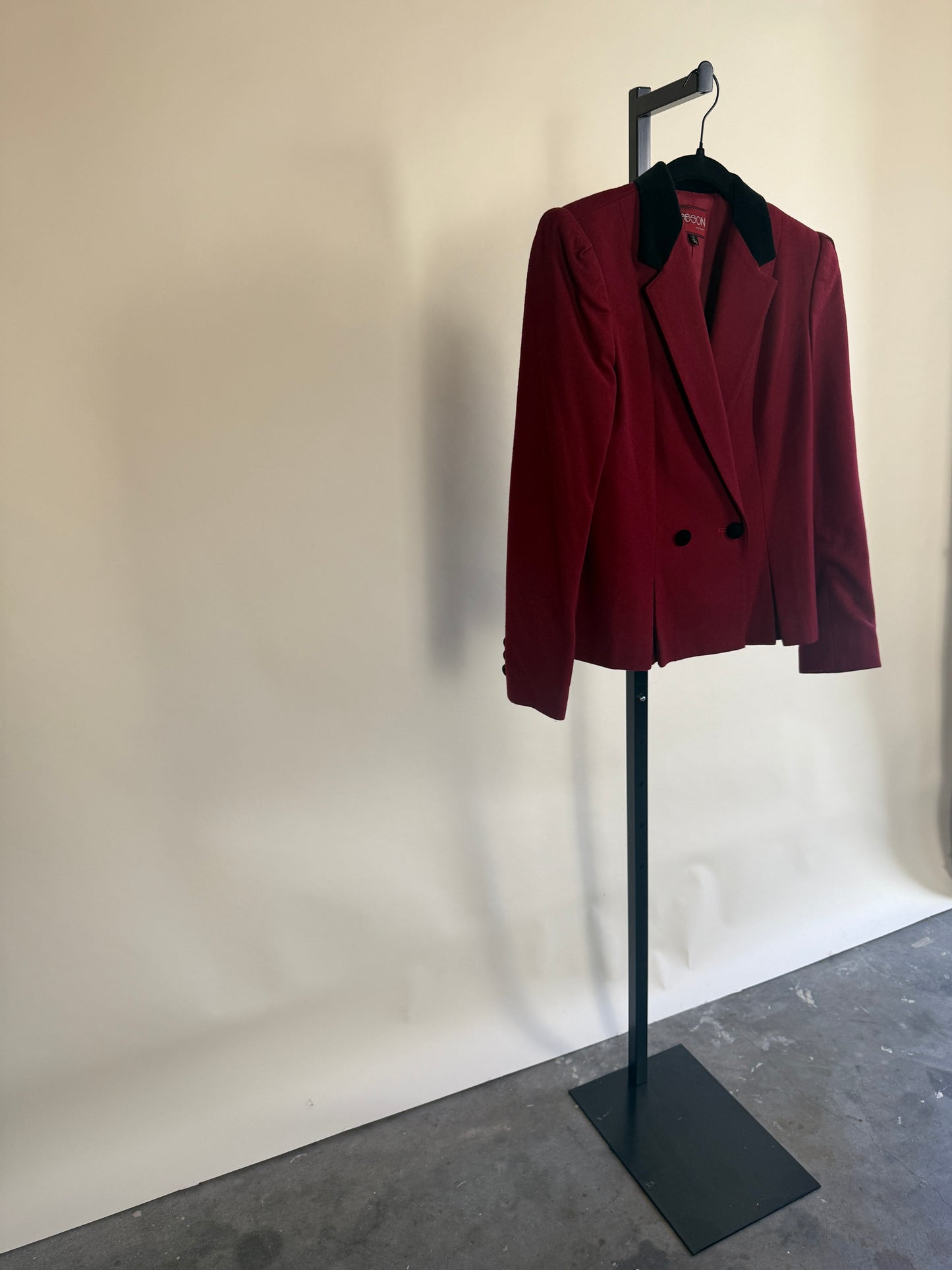 70s Burgundy Blazer & Skirt Suit Set with Velvet Collar