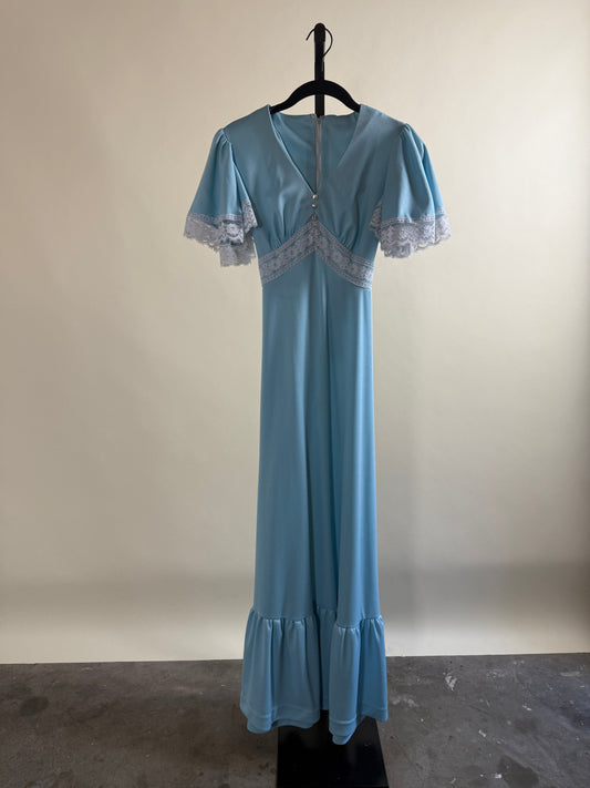 70s Prairie Maxi Dress in Baby Blue