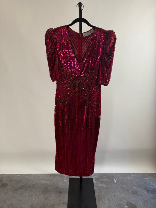 Gorgeous 80's Scarlet Red Beaded Dress