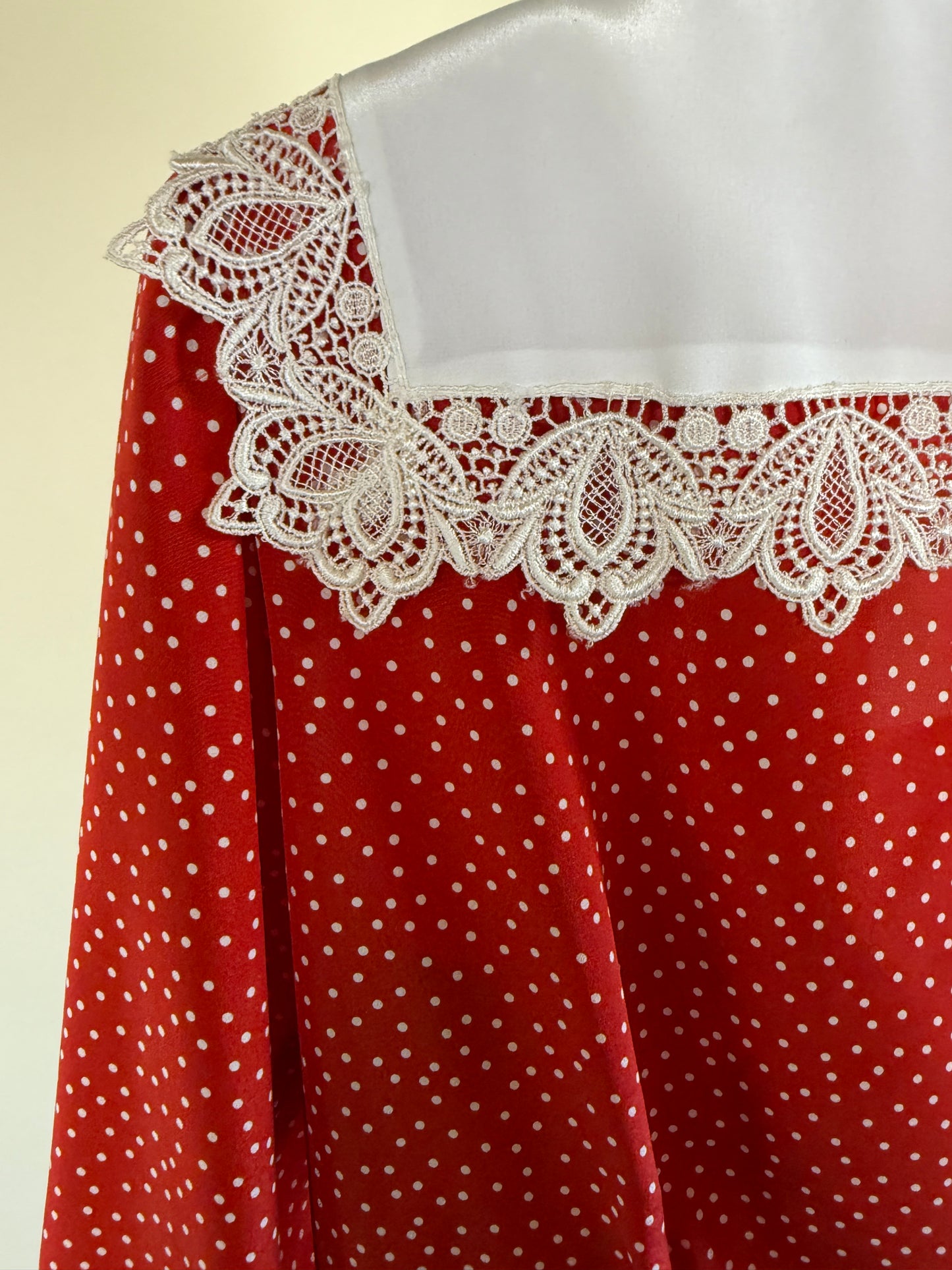 Red Polka Dot 80's Blouse with Lace Collar