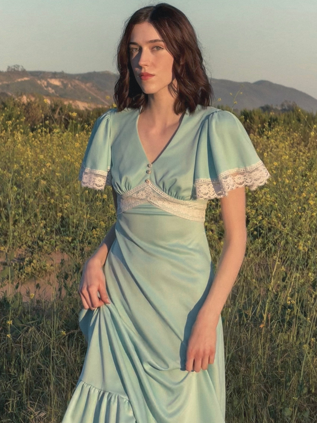 70s Prairie Maxi Dress in Baby Blue