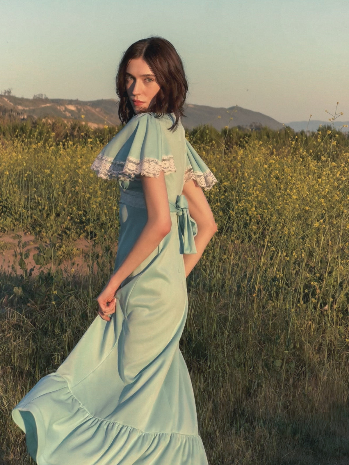 70s Prairie Maxi Dress in Baby Blue