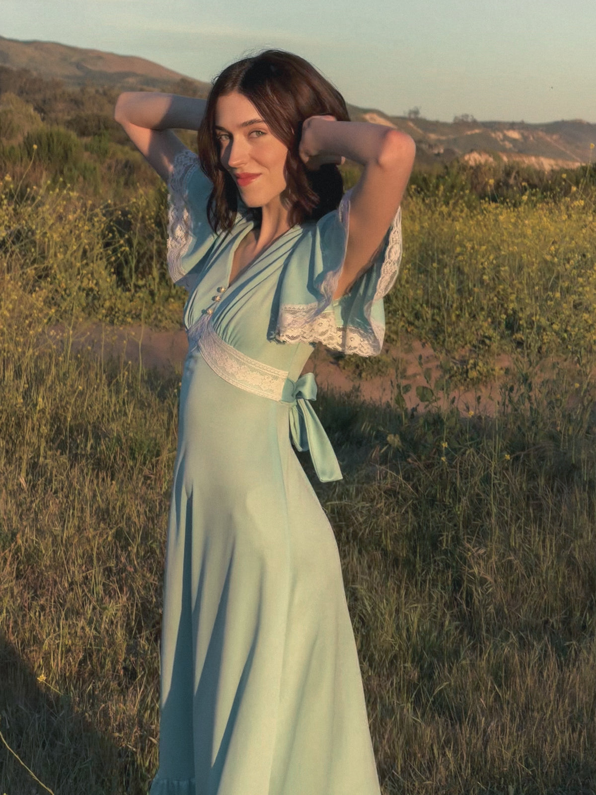 70s Prairie Maxi Dress in Baby Blue