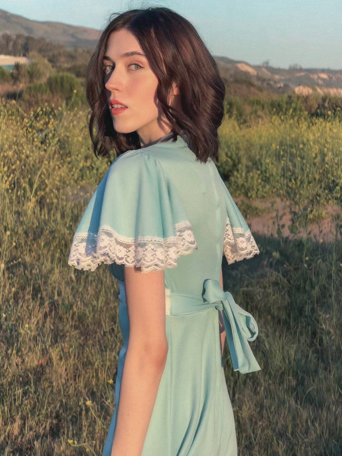 70s Prairie Maxi Dress in Baby Blue