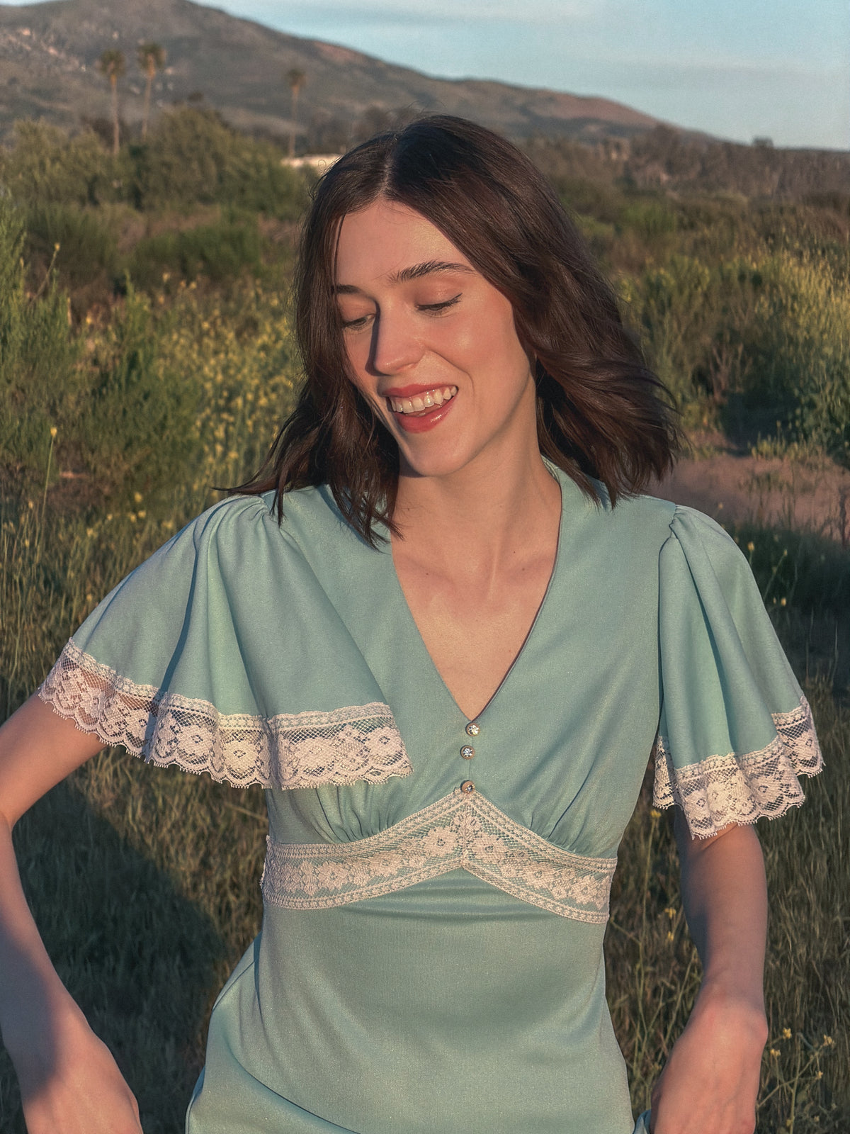 70s Prairie Maxi Dress in Baby Blue