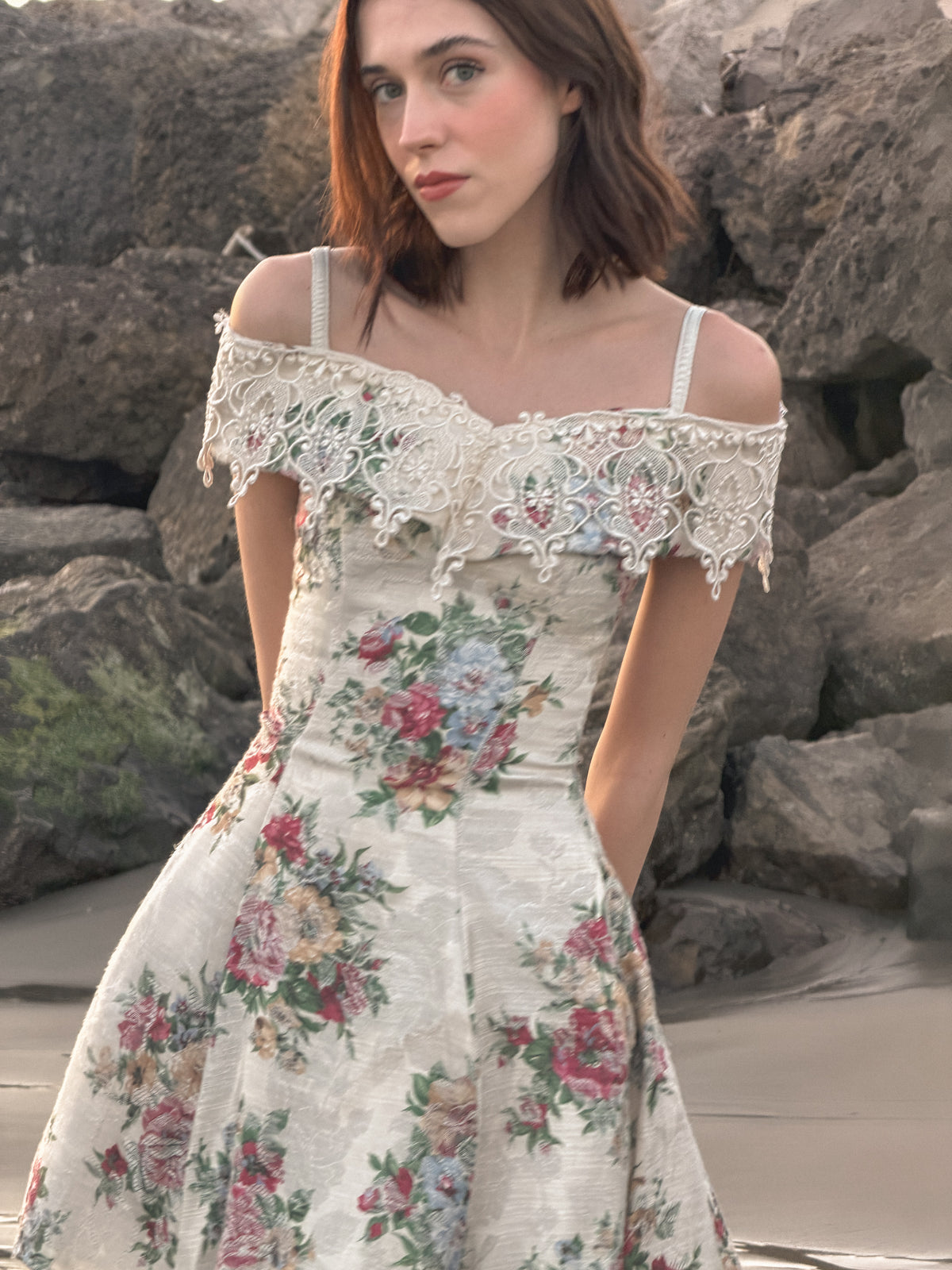 Floral 80s Off-Shoulder Mini