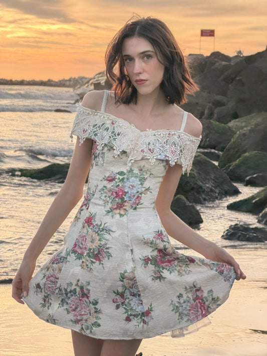 Floral 80s Off-Shoulder Mini