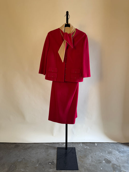 Chic 40s/50s Red and Ivory Travel Suit