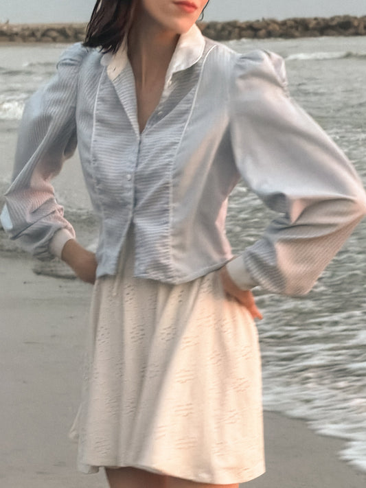Dusty Blue Wide Sleeve Blouse