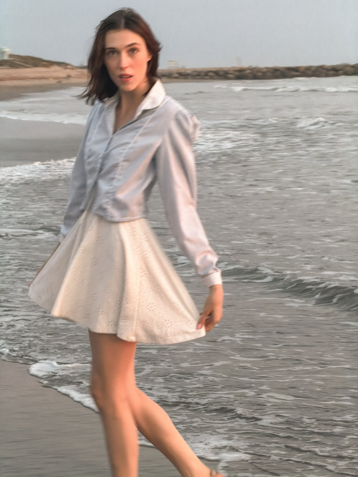 Dusty Blue Wide Sleeve Blouse