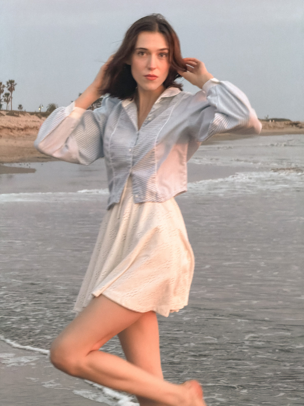 Dusty Blue Wide Sleeve Blouse