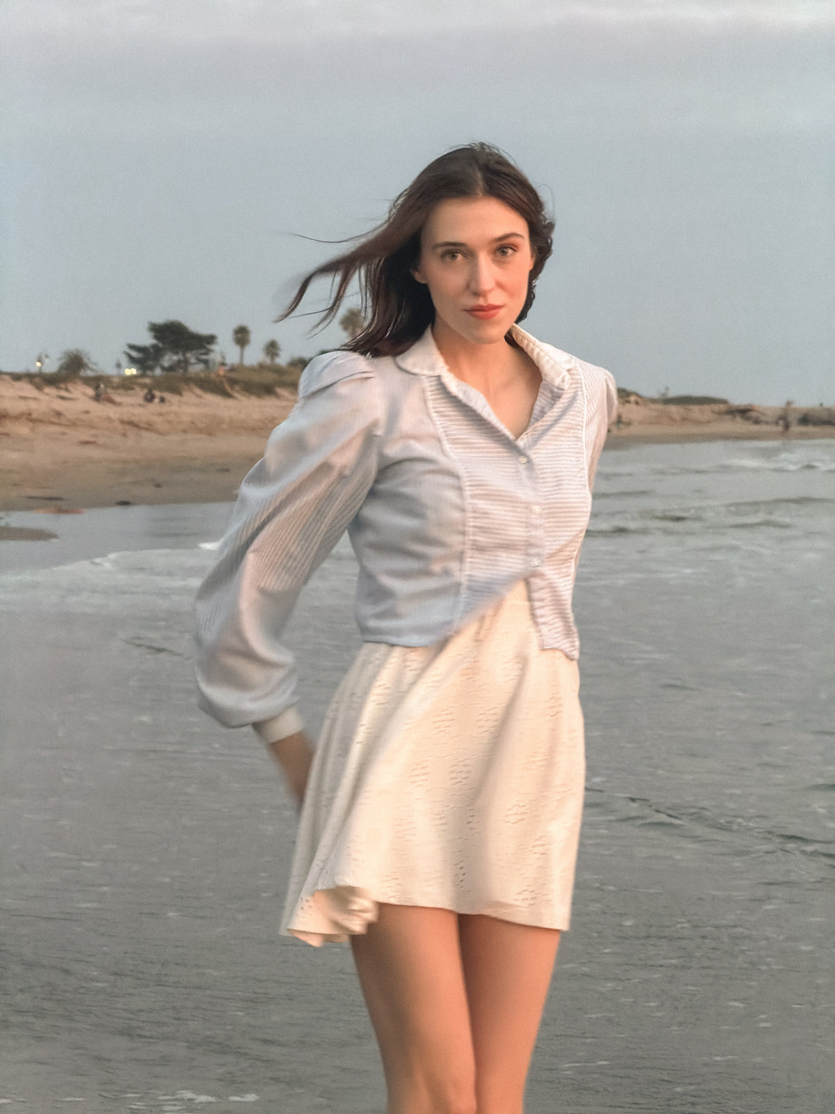 Dusty Blue Wide Sleeve Blouse