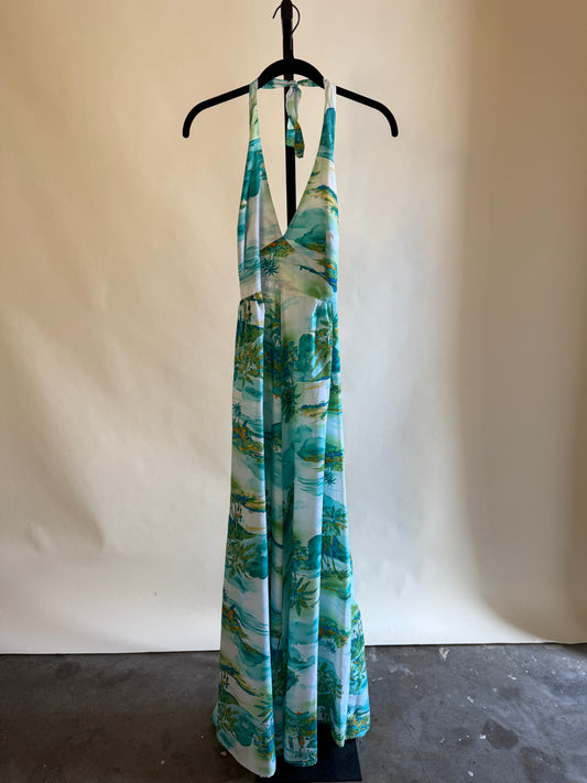 Hawaiian Halter Maxi Dress