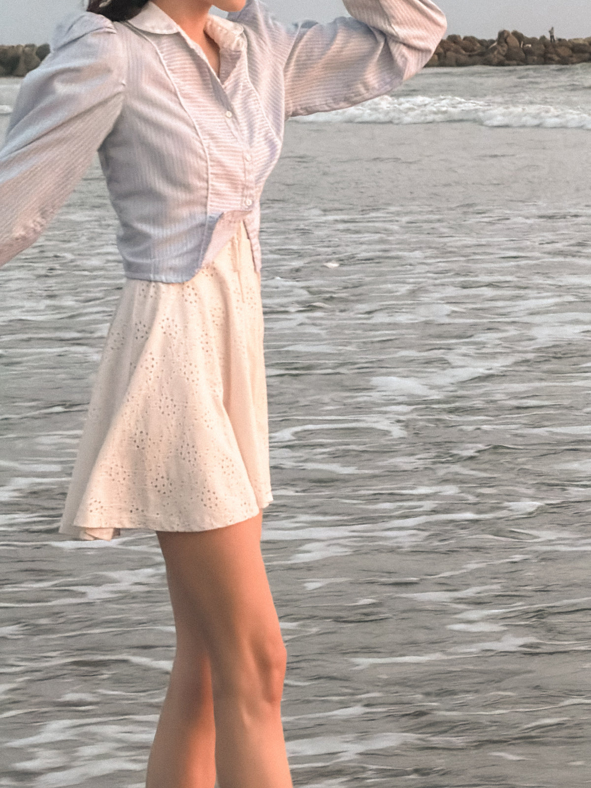 Dusty Blue Wide Sleeve Blouse