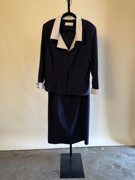 Navy Pinstripe Blazer & Skirt Set 80s/90s (Larger size!)