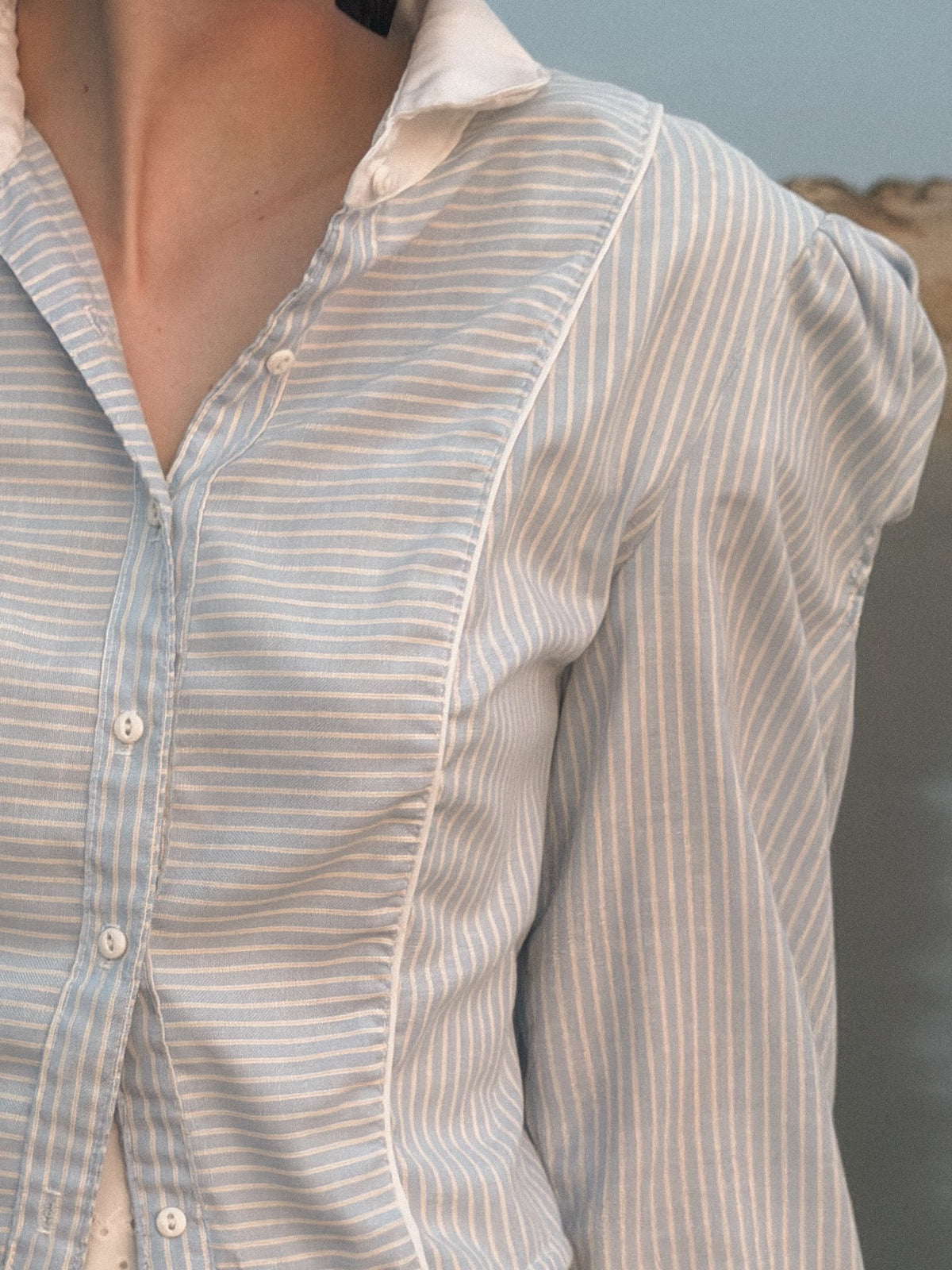 Dusty Blue Wide Sleeve Blouse